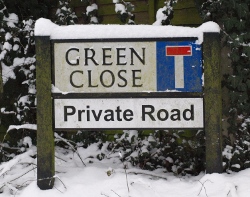 Green Close road name in the snow